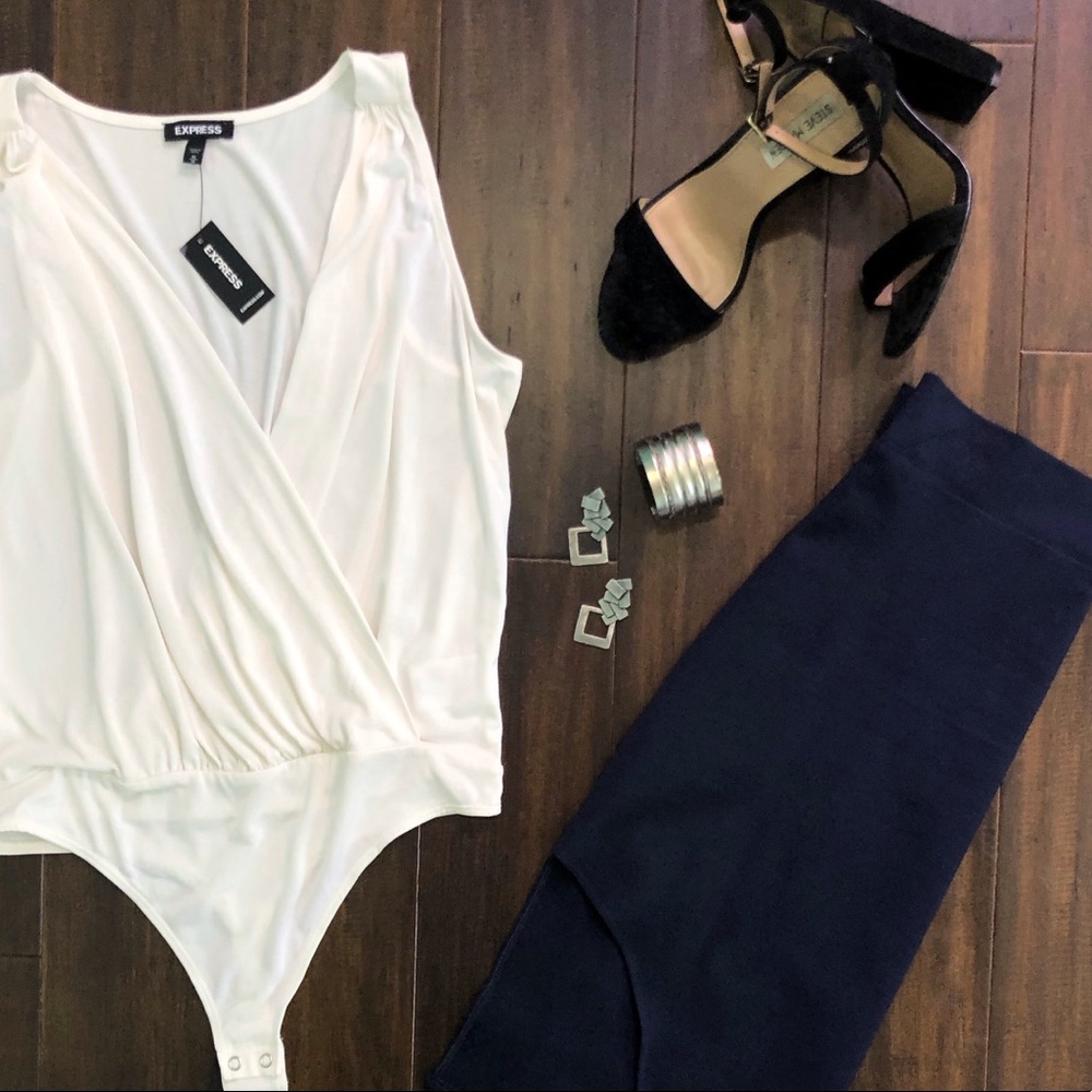 NEW Express White Plunging Front Bodysuit